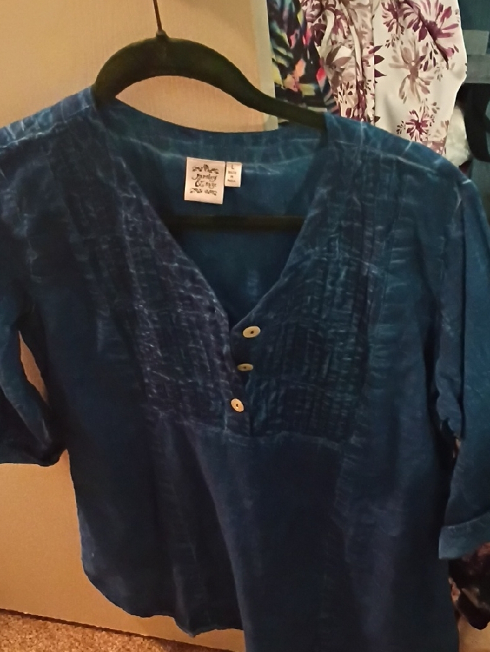 Blue Textured Button-Front Tunic